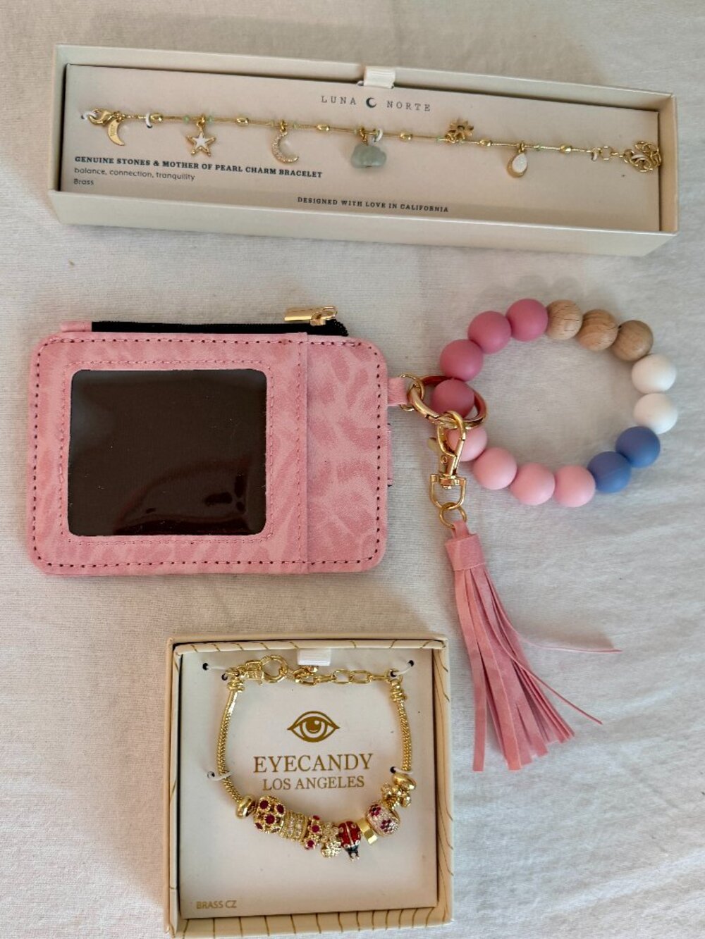 Gift Set Wrist Wallet, Eye Candy Beaded Charm Bracelet, Luna Del Norte Bracelet